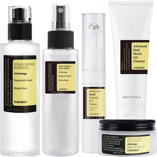 Snail Mucin Essence Set,5Pcs Snail Skincare Sets for Teenage Girls,Firming Snail Mucin Moisturiser,Face Toner & Face Serum & Cleanser & Cream & Eye Cream,Basic Skin Moisturiser,Improve Dull Skin