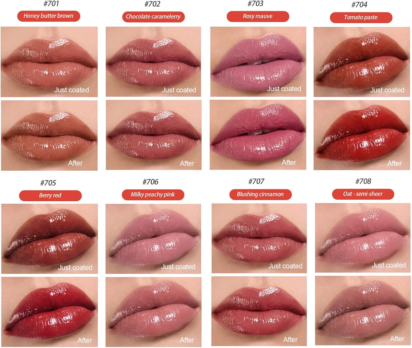 Tinted Lip Balm, Lipstick, Lip Gloss, Waterproof Long-Lasting Lipstick for Lip Plumper Gloss and Makeup, Liquid Blush Lip Tint Gift (#702 Chocolate Caramel Berry)