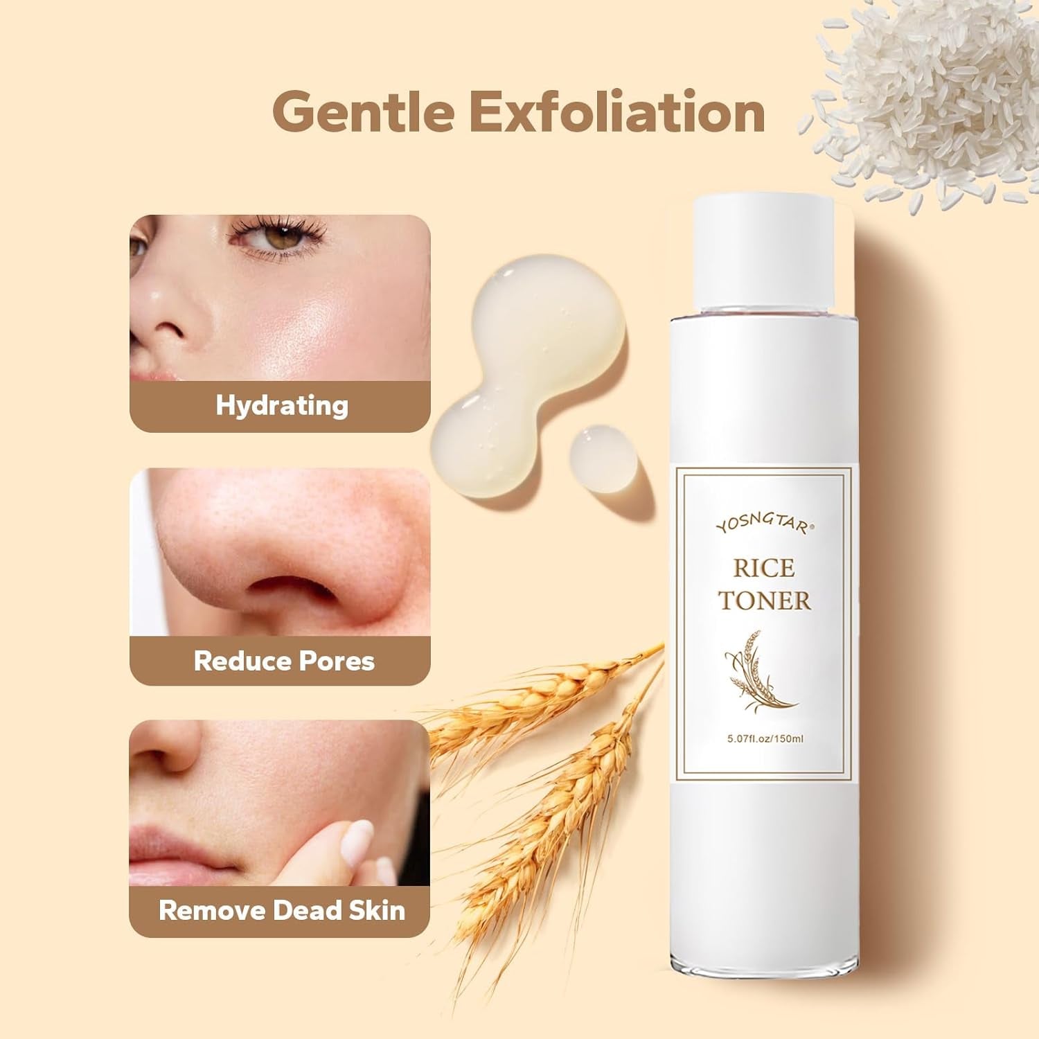 Rice Toner, Enriched with Brown Rice Extract, Is Specifically Formulated to Hydrate the Skin, Effectively Refreshing and Soothing It, in Line with Vegan Skincare Principles. 150ML (Rice)