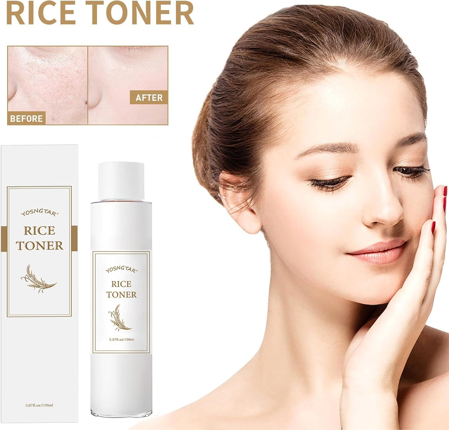 Rice Toner, Enriched with Brown Rice Extract, Is Specifically Formulated to Hydrate the Skin, Effectively Refreshing and Soothing It, in Line with Vegan Skincare Principles. 150ML (Rice)