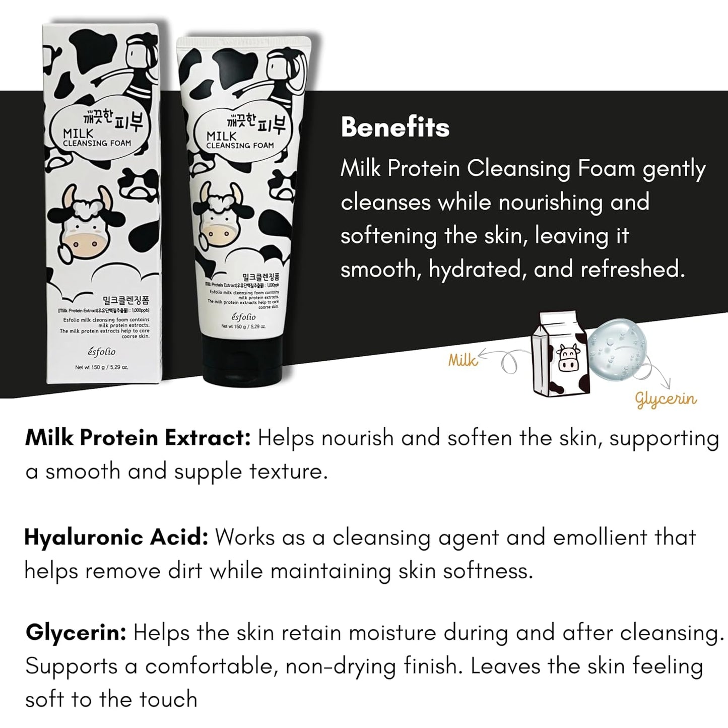 Milk Cleansing Foam – Hydrating Face Wash for All Skin – Korean Skincare Milk Protein for Gentle Deep Cleansing – Moisturizing Facial Cleanser for Soft & Smooth Skin (5.29Oz -150G)