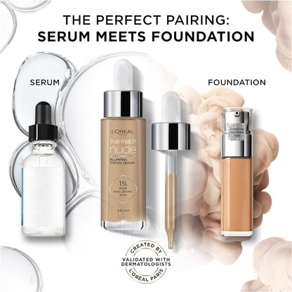 L’Oréal Paris, Serum Foundation, Hydrating & Smoothing, True Match Nude Plumping Serum, 30 Ml, Shade: 2-3 Light