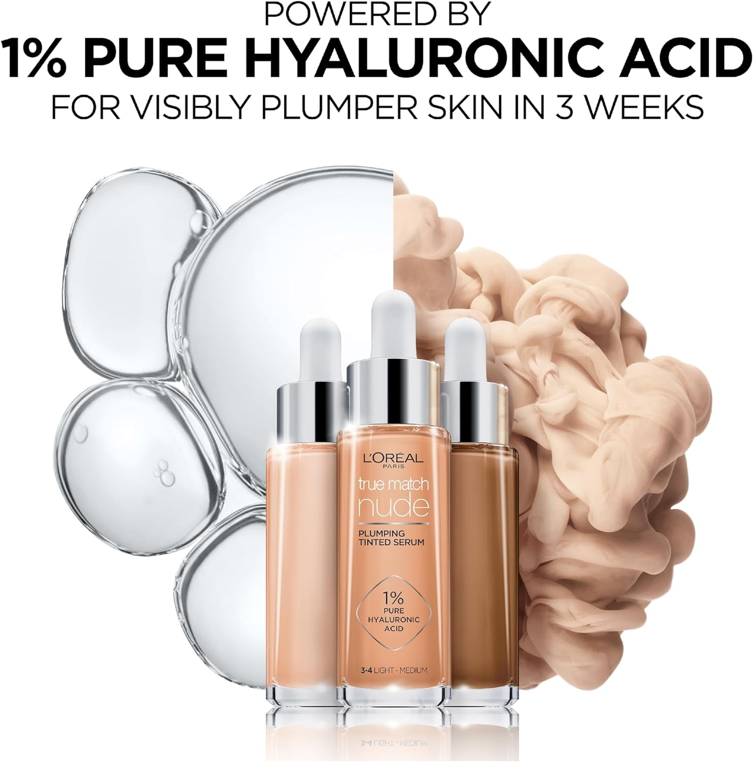 L’Oréal Paris, Serum Foundation, Hydrating & Smoothing, True Match Nude Plumping Serum, 30 Ml, Shade: 2-3 Light