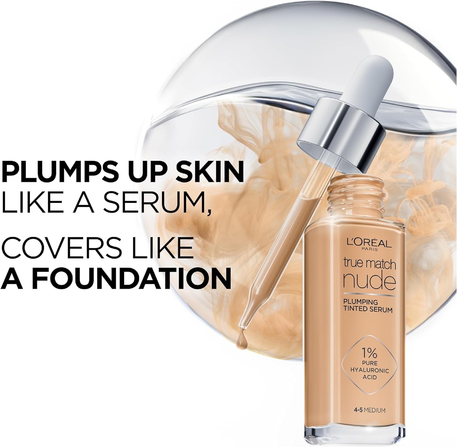 L’Oréal Paris, Serum Foundation, Hydrating & Smoothing, True Match Nude Plumping Serum, 30 Ml, Shade: 2-3 Light